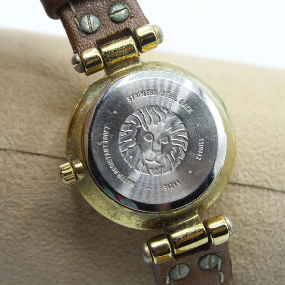 Anne Klein 10/9442 Genuine Brown Leather Gold Tone Quartz Analog Ladies Watch - Picture 6 of 6